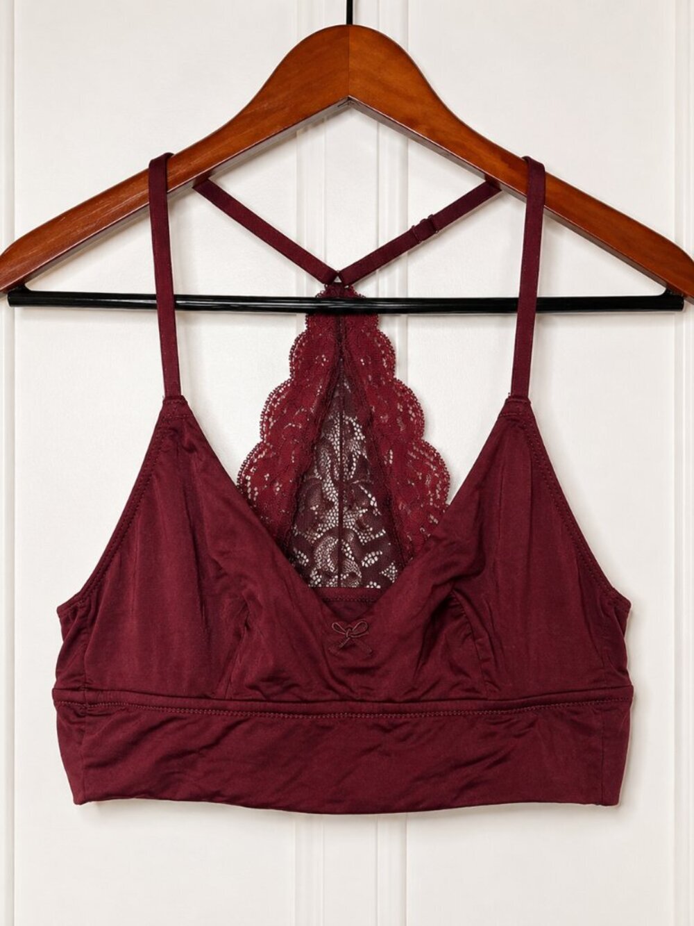 Y2K Aerie Burgundy Lace Racerback Bralette Wireless Soft Bra Boho Goth Small